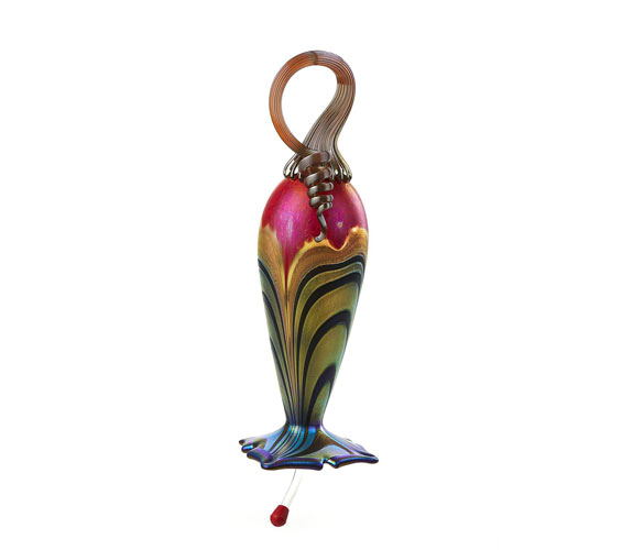 Blown Glass Hummingbird Feeder - Red Top Spiral